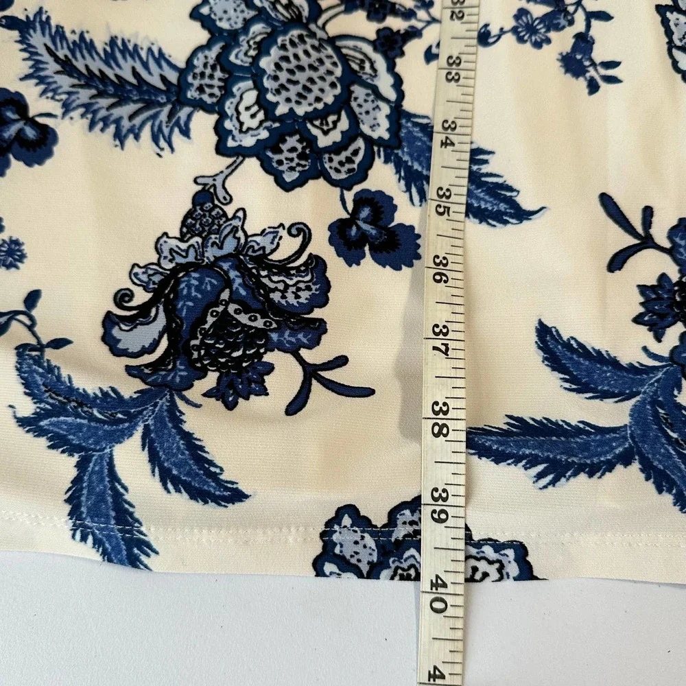 Ralph Lauren LRL Dress Womens 12 Blue Floral Faux Wrap Ruffle Sleeve Office_9